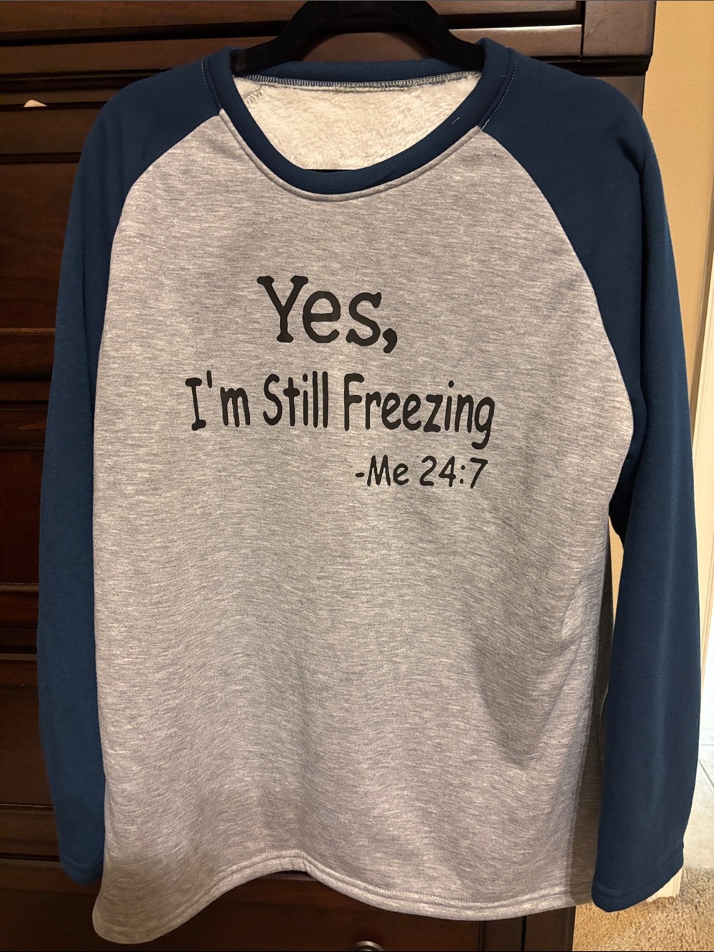 Kids Two-Tone Blue & Gray Pajama Top with Printed Saying